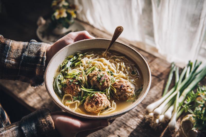 Green Garlic Turkey Meatball Ramen