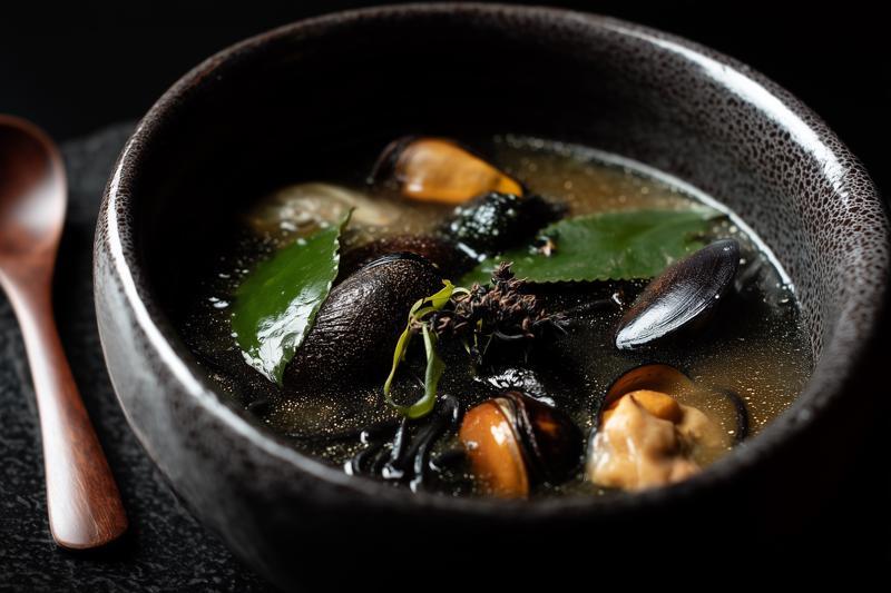 Mussels with Squid Ink Ramen